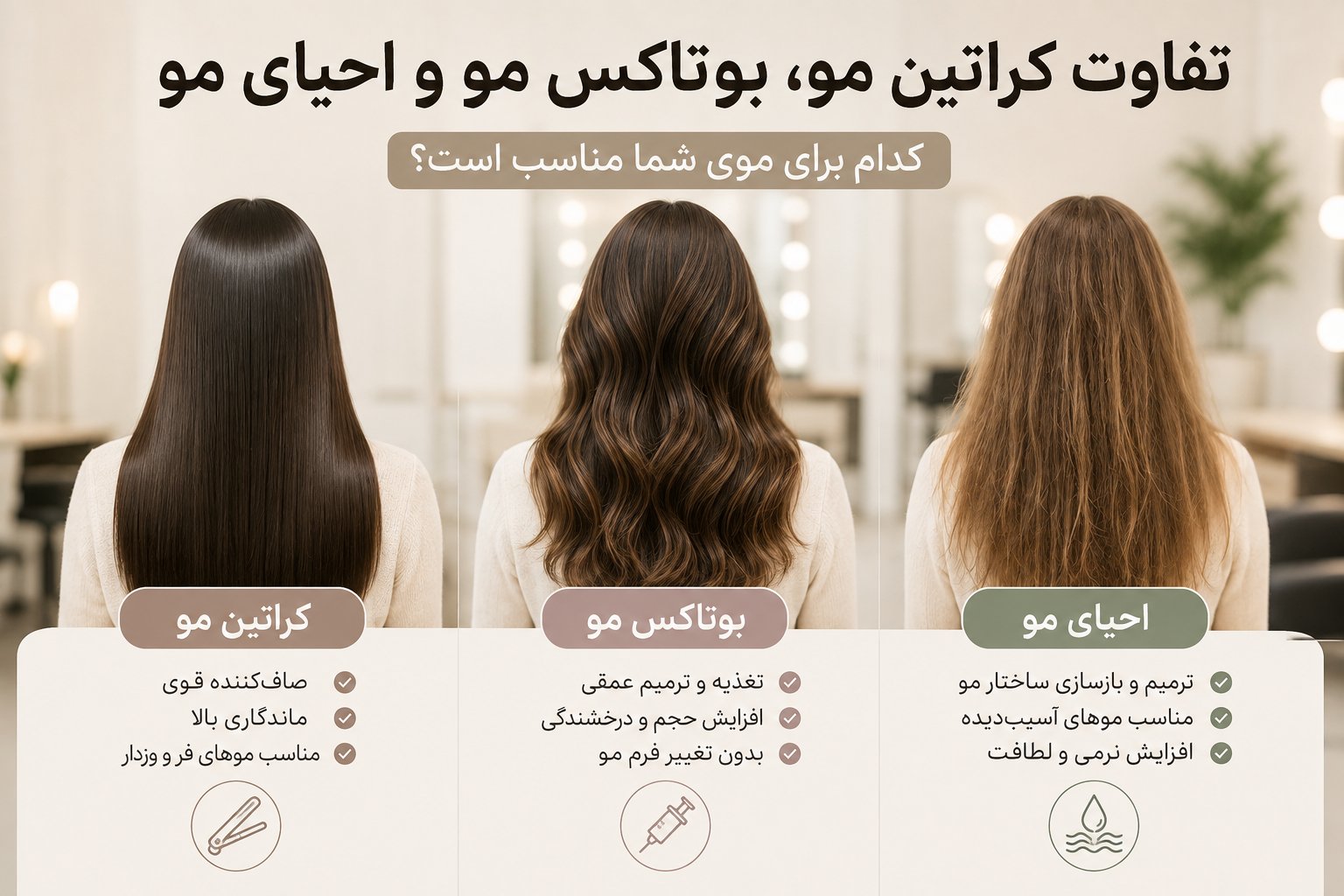 تفاوت کراتین مو، بوتاکس مو و احیای مو